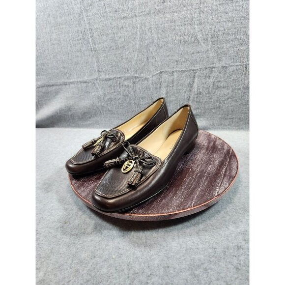 Etienne Aigner Brown "Vita" Loafers With Tassel & Gold Hardware & Low Heel 8M - Picture 7 of 13